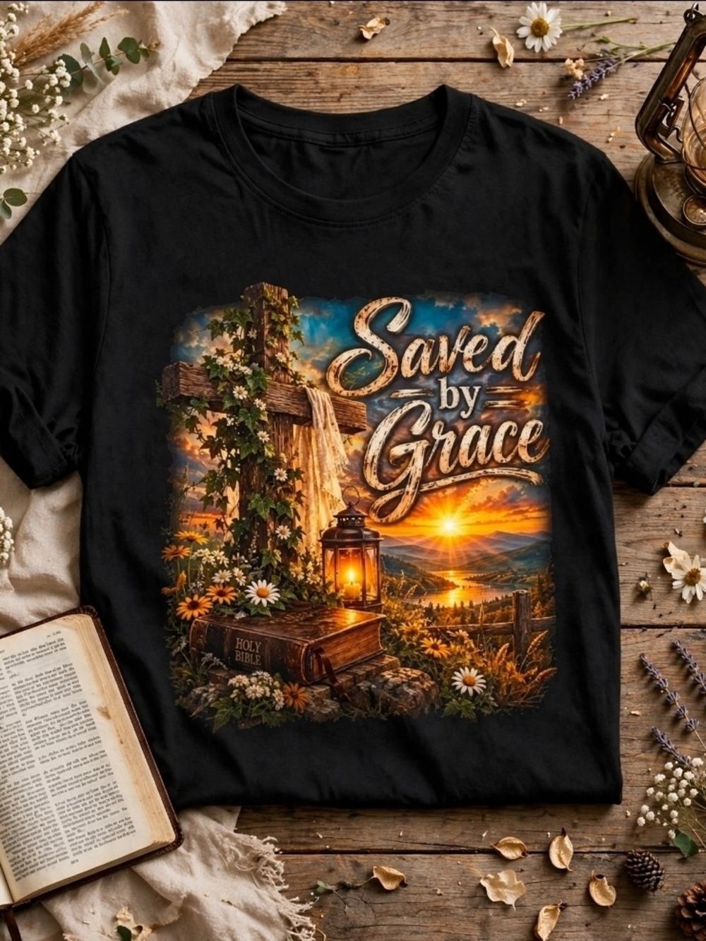 Saved by Grace Black Graphic Tee - Spiritual Women’s Top NWT Boutique